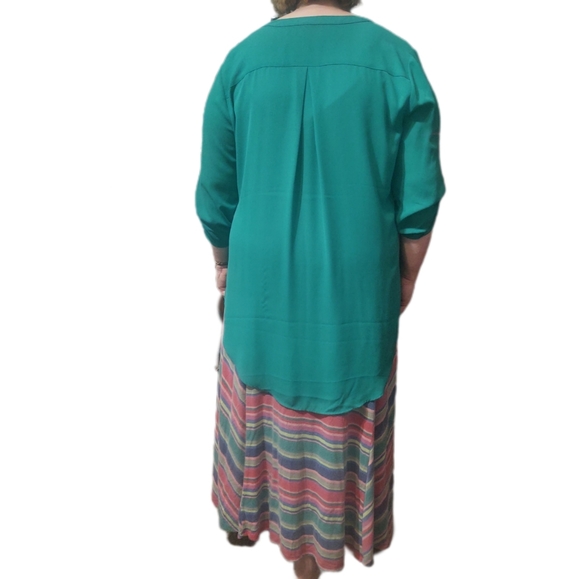 Cato Top and Maurices Skirt. Teal Top. Button sleeve. Multicolor Skirt - Picture 3 of 5